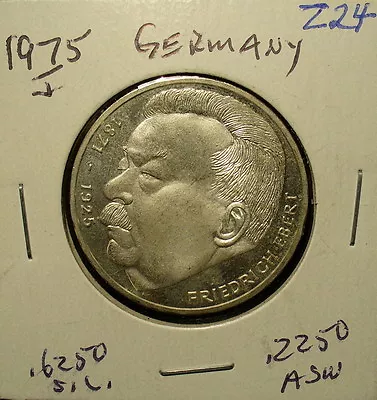 Silver Germany 5 Deutsche Mark 1975J Uncirculated Coin • $10