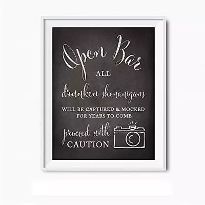 Wedding Party Signs Vintage Chalkboard Print 8.5x11inch Open Bar All Drunken She • $14.05