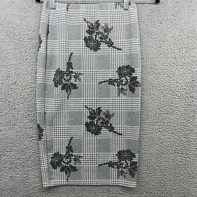 Boohoo Womens Bandage Skirt Midi Gray Plaid Floral Elastic Waist Stretch Size 6 • $9