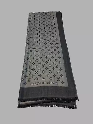 Louis Vuitton Scarf Shawl Stole Monogram LV Gray Cashmere Silk Italy • $179.99