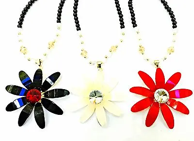 Big DAISY Flower Pendant Chain Chunky Statement Jewellery Long Beads Necklace • £7.98