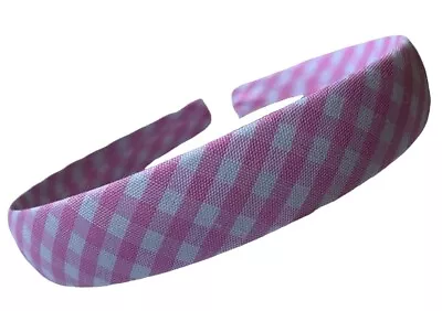 Pink Alice Band Headband 1 Inch Wide Hair Band White Gingham Big Check School • £2.99