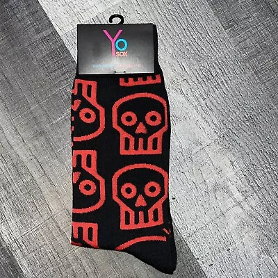 Yo Sox Black Red Skulls Novelty Design Crew Socks One Size Bones Skull • $8.92