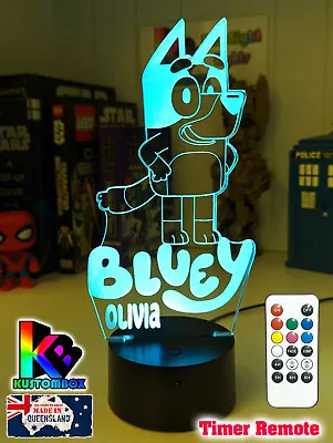 Bluey Personalised Name Kids Cartoon 3d Led Usb Night Light Lamp 7 Colour Remote • $34.99