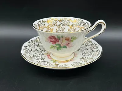 Royal Albert Roses Gold Lace Tea Cup Saucer Set Bone China England • $21.34