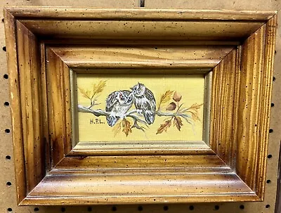 Vintage Miniature Owl Painting On Canvas Framed Art Signed H.P.L. • $22