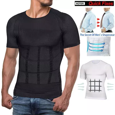 Men Slimming Body Shaper Gynecomastia T-shirt Posture Corrector Compression Tops • $16.79