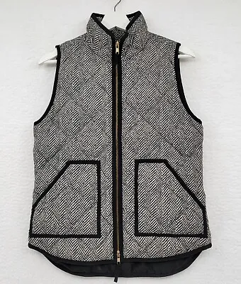 J Crew Down Puffer Vest Women's XS Black Herringbone Full Zip Quilted Lined • $9.95