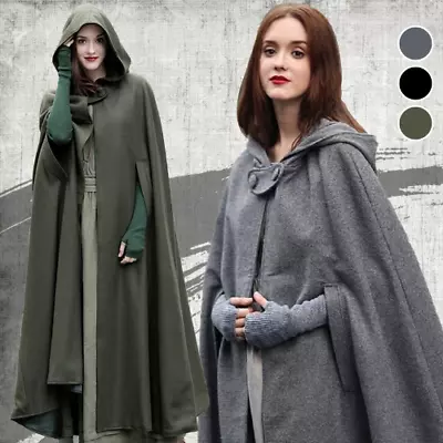 Cloak Hooded Coat Women Gothic Medieval Shawl Cloak Coat Open Front Cardigan • $66.23