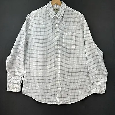 LL Bean Shirt Mens Medium White 100% Linen Slightly Fitted Long Sleeve Button Up • $19.75