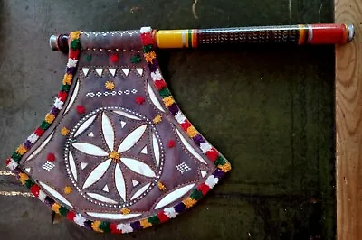 Hand Fan India Vintage Axe Head Leather Kutch Gujarat # • $80.15