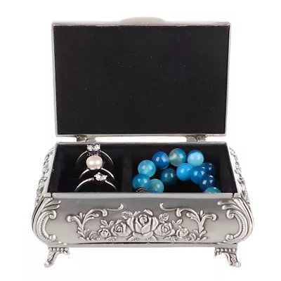 Retro Zinc Alloy Metal Stereoscopic Rose Carved Jewelry Box Ring Earrings| • £14.60