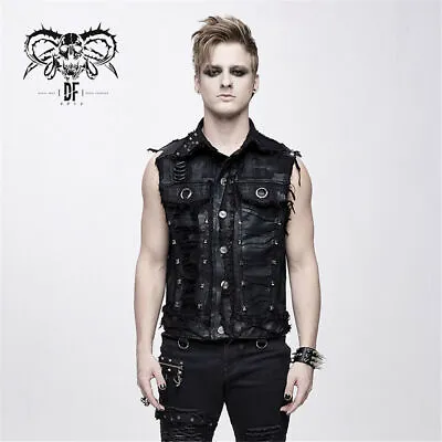 Punk Vest Men Black Rivets Printed Skull Head Casual Slim Sleeveless Waistcoat • $137.99