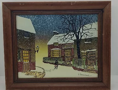 H Hargrove Girl Walking To School In Snow  Serigraph On Canvas Wood Frame 8 X 10 • $25.89