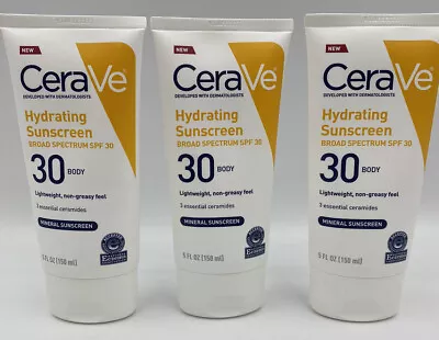 3 CeraVe Hydrating Mineral Sunscreen Body Lotion SPF 30 5 Oz • $9.99