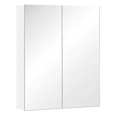 HOMCOM 60x75cm Mirror Cabinet Wall Mount Storage Organizer Door Adjustable Shelf • £89.99
