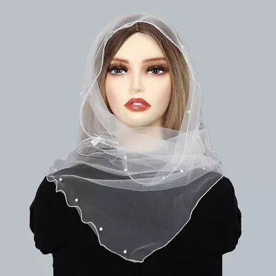 Mesh Beads Scarf Hijab Women Turban Headscarf Lace Shawl Wrap Prayer Veil Church • £3.59