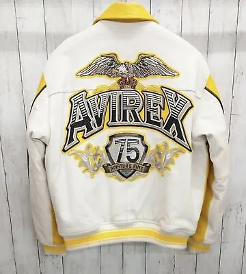 Avirex Mens Yellow Cowhide Leather Jacket AVIATOR’s King 75 Bomber Jacket... • $83.77