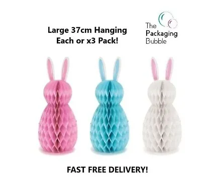 Easter Large 30cm Honeycomb Paper Bunny Hanging Party Decs White Pink Blue/3pk • £3.62