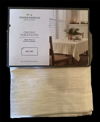 New Threshold 60” X 120” Tablecloth Metallic Cotton Cream Seats 10-12 • $15.95