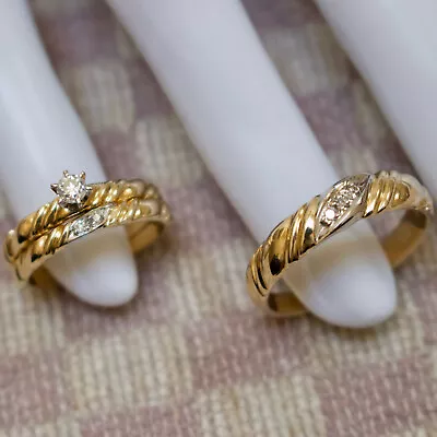 New Yellow Gold Diamond Matching Mens & Womens Trio Wedding Engagement Ring Set • $595