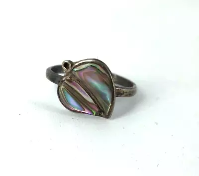 VTG Sterling Silver  MEXICO Abalone Heart Ring Adjustable Sz • $7