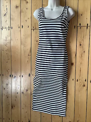 Marks And Spencer DRESS Size 6 Autograph Striped Navy Blue Breton Summer Bodycon • £19.99