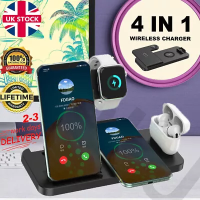 Wireless Charger Dock Charging Station 4in1 For Apple Watch IPhone15 14 13 12 XS • £17.99