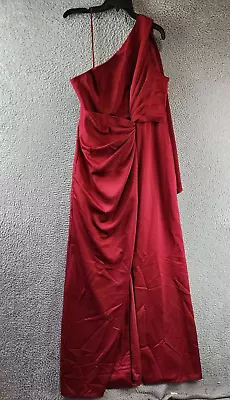 Aidan Mattox One Shoulder Draped Gown Dress Women's 14 Matador Red Sleeveless • $91.83