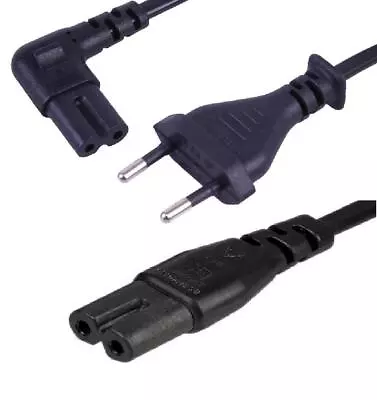 Euro 2 Pin To Figure Of 8 C7 AC Mains Power Cable Lead EU European Schuko Plug • £3.99