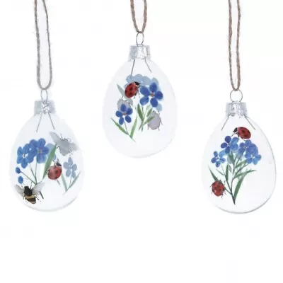 £14.49 • Buy Gisela Graham 3 Piece Forget Me Not Ladybird Glass Easter Decorations