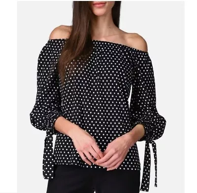 Michael Kors Womens XL Black White Polka Dots Off The Shoulder Top NWT AN30 • $14.50