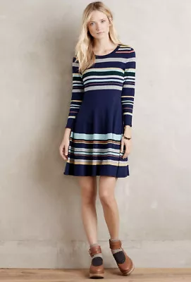 Anthropologie Scooped Sweater Dress By Moth Luca Striped Skater Dress - Size L • $32