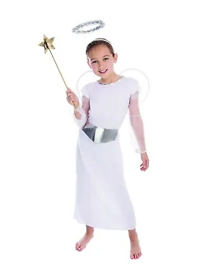 Girls Angel Costume Christmas Fancy Dress Nativity Angel Dress Wings Halo • £10.50