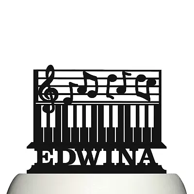 Personalised Acrylic Piano Keyboard Music Notes Birthday Cake Topper Decoration • £10.75