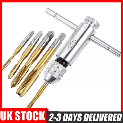 Tap Set M3 M4 M5 M6 M8 T Handle Tap Wrench With Ratchet Thread Holder Adjustable • £10.89