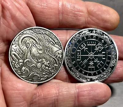 Norse Viking Challenge Coin Lot 2  Rune Vegvisir Compass & Viking Ship • $17.50