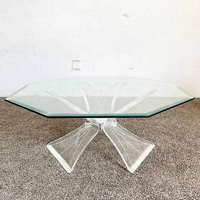 Postmodern Octagonal Beveled Glass Top Lucite Coffee Table • $1095