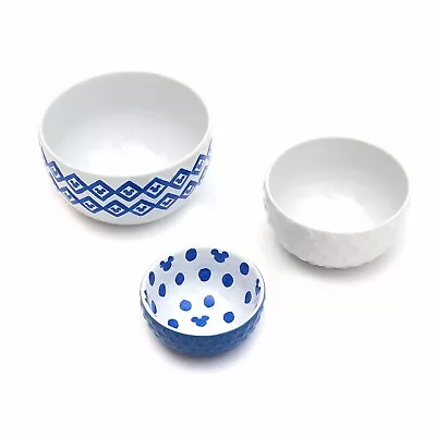 Disney Blue Pattern Bowls Mickey Mouse Dishwasher And Microwave Safe - Set Of 3 • £14