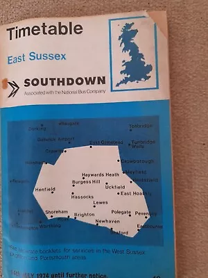 Bus Timetable East Sussex Southdown 1974 With Route Map • £1.50