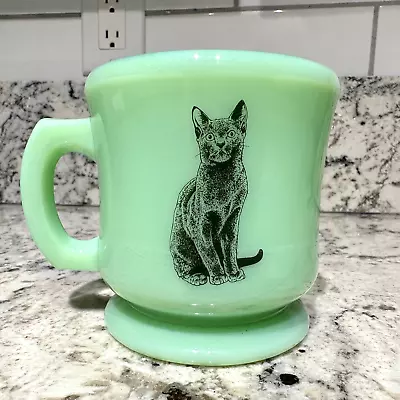 JADEITE Jadite Green Vintage Coffee Mug Black Cat Footed Cup Handle Please Read • $82