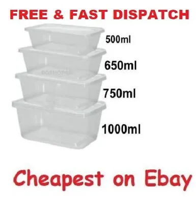 Plastic Food Containers Clear Lids Takeaway Microwave Safe Storage Tubs Boxes • £5.20