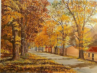 $188 • Buy Gurr Vintage Autumn Rural Landscape With Buildings Study Painting Canvas Board