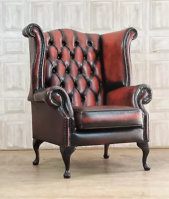 FABULOUS Oxblood Red Leather Chesterfield Wingback Chair #82 *FREE DELIVERY* • £395
