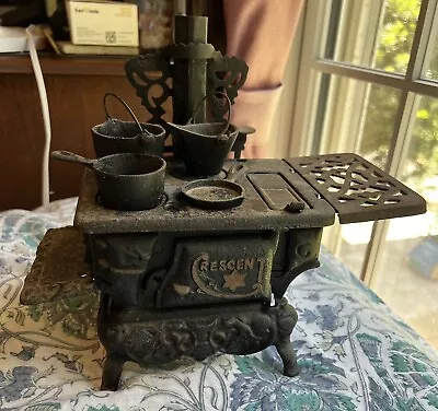 Vintage Mini Crescent Cast Iron Salesman Sample Stove Replica Lightly Rusted • $25