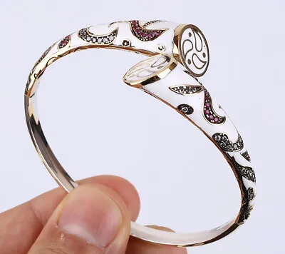 $50.50 • Buy Enamel Turkish Simulated Ruby .925 Silver & Bronze Bangle Bracelet #43599