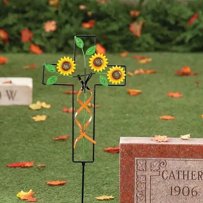 Memorial Cross Beautiful Sunflower Metal Garden Stake Cemetery Grave Religious • $16.83