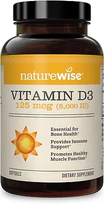 Vitamin D3 5000iu (125 Mcg) Healthy Muscle Function And Immune Support Non-... • $8.65