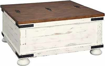 Wystfield Farmhouse Square Storage Coffee Table With Hinged Lift Top Distressed • $517.20