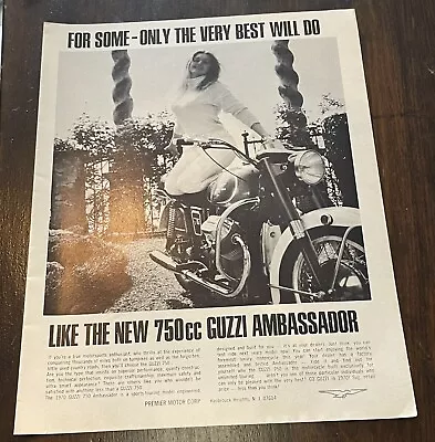 Vintage 1970 Magazine Motorcycle Ad Moto Guzzi 750 Ambassador 750cc • $7